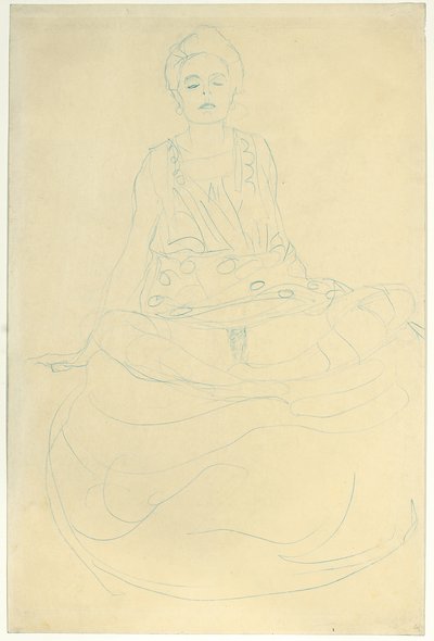 Sittende halvnaken forfra, ca. 1907 (blyant på papir) av Gustav Klimt