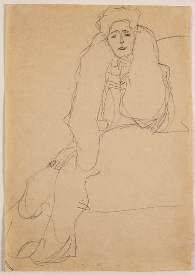Sittende til venstre, overkroppen lener seg fremover; Sittende til venstre, overkropp forover, venstre støttet opp, 1904-1905 av Gustav Klimt