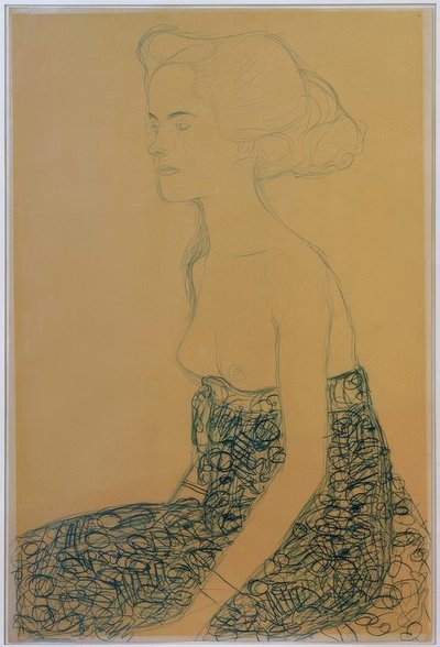 Sitter halvakt til venstre av Gustav Klimt