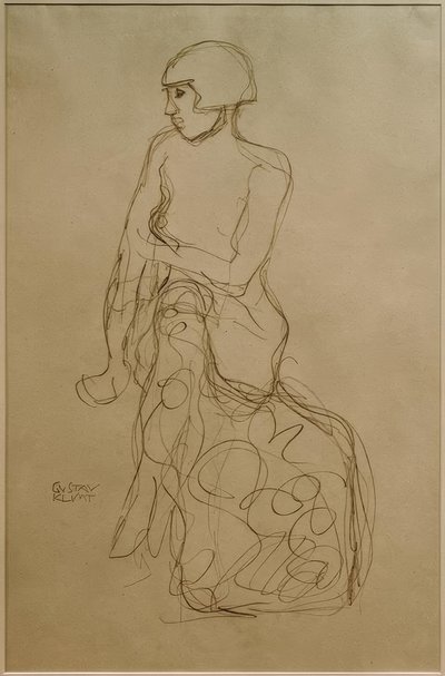 Sitter halvakt til venstre av Gustav Klimt