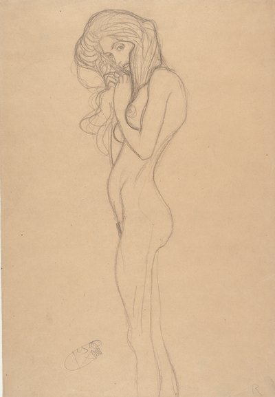 Stående kvinnelig nakenstudie for Beethoven-frisen, 1901. av Gustav Klimt
