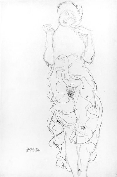 Stående naken med armene hevet, ca. 1917/18 (blyant på papir) (s/hvitt foto) av Gustav Klimt