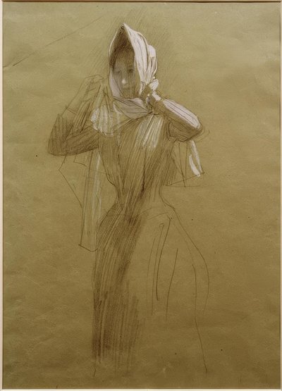 Stående ung kvinne, pakker inn et skjerf av Gustav Klimt