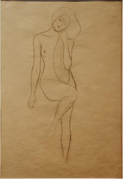 Stående kvinnelig naken med hevet høyre ben av Gustav Klimt