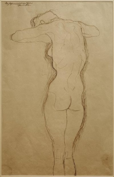 Stående naken fra ryggen, armene bøyd horisontalt (studie) av Gustav Klimt