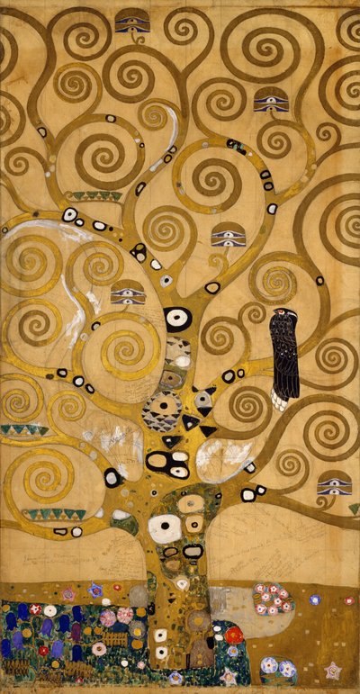 Livets tre (Stoclet Frieze) detalj på venstre side, ca. 1905-09 (tempera og akvarell) av Gustav Klimt