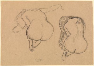 To studier av en sittende akt med langt hår av Gustav Klimt