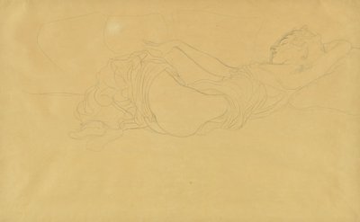 Kvinne liggende på ryggen, delvis kledd av Gustav Klimt
