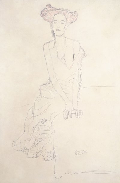 Ung kvinne, støtter seg selv med hendene av Gustav Klimt