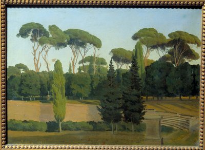 I hagene til Villa Borghese. Maleri av Gustaf Wilhem Palm (1810 - 1890) Ec. Saksøkt. av Gustav Palm