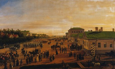 Tsar Nicholas vender tilbake fra en militærparade ved Krasnoe Selo, 1848 av Gustav Schwarz