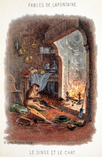 Fables de La Fontaine: Apen og katten, etter Gustave Doré. av Gustave (after) Dore