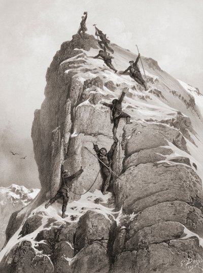 Første bestigning av Matterhorn (gravering) av Gustave (after) Dore