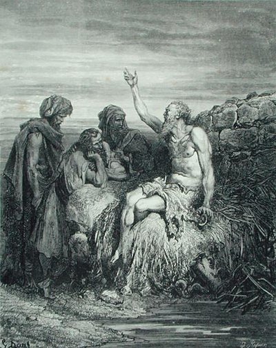 Job og hans venner, gravert av J. Regnier, ca. 1868 (gravering) av Gustave (after) Dore