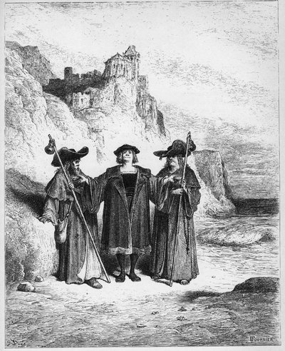 The Oyster and the Litigants - The Oyster and the Litigants - fra 'Fables' av Jean de La Fontaine (Lafontaine) (1621-95) - gravering etter Gustave Dore (1832-83) - Privat samling av Gustave (after) Dore