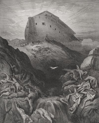Duen sendt ut fra arken, 1. Mosebok 13:8–9, illustrasjon fra Dores «Den hellige bibel» av Gustave (after) Dore