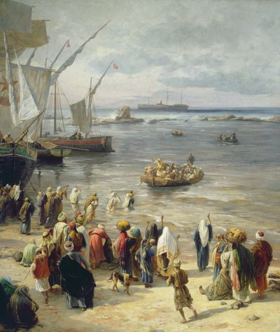 Jaffa, rekruttering av tyrkiske soldater i Palestina, 1888 (høyre detalj av 226323) av Gustave Bauernfeind