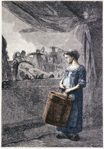 Cosette foran leketøysbutikken - i "" Les Miserables"" av Victor Hugo, ill. av Brion, red. Hetzel og Lacroix av Gustave Brion