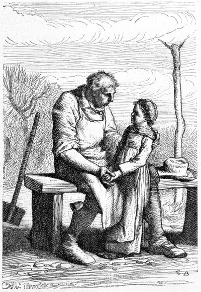 Cosette et Jean Valjean - i "" Les Miserables"" av Victor Hugo, ill. av Brion, red. Hetzel og Lacroix av Gustave Brion