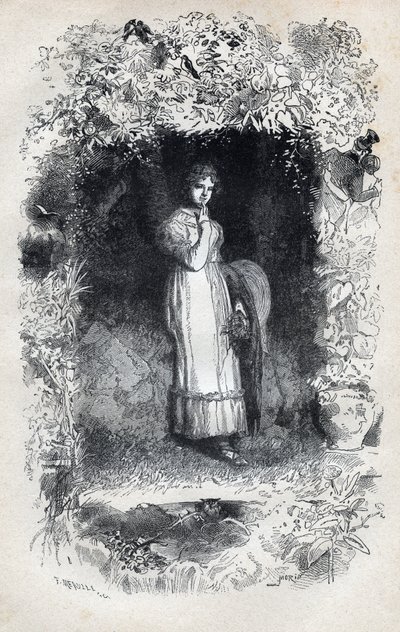 Portrait of Fantine in love av Tholomyes - Illustrasjon av Gustave Brion (1824-1877) for "The Miserables - First part: Fantine" av Victor Hugo (1802-1885) 1862 av Gustave Brion