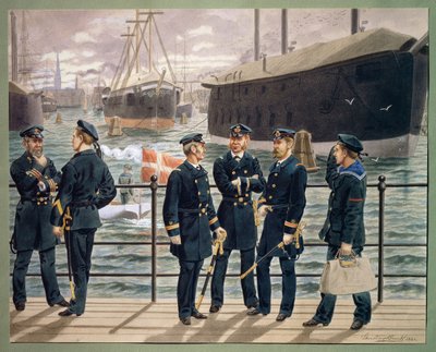 Offiserer og tropper fra den danske marinen. Akvarell av Gustav Brock av Gustave Brock