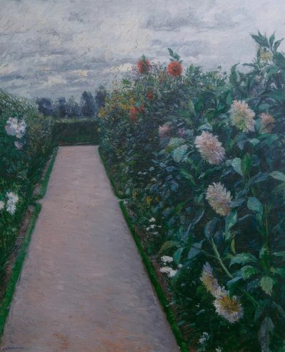 Hagesti og bed av georginer, Petit Gennevilliers av Gustave Caillebotte