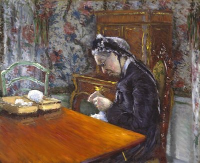 Mademoiselle Boissière strikker av Gustave Caillebotte
