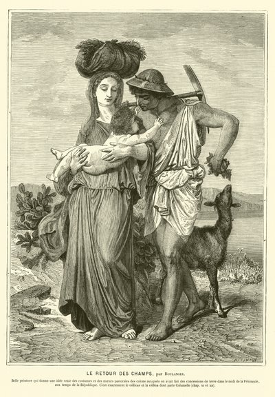 Gamle romerske bønder som vender hjem etter en dag på marka (gravering) av Gustave Clarence Rodolphe Boulanger