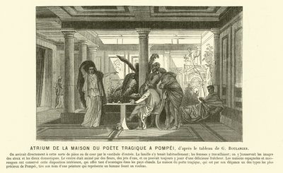 Atrium til det gamle romerske huset til den tragiske poeten, Pompeii (gravering) av Gustave Clarence Rodolphe Boulanger