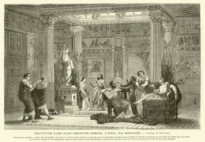 Rekonstruksjon av huset til en velstående romer, Rue Montaigne, Paris, Frankrike (gravering) av Gustave Clarence Rodolphe Boulanger