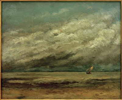 Seilbåt nær kysten, stormfull himmel av Gustave Courbet