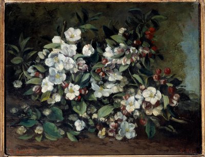 Kirsebærblomster eller eplegrener i blomst. Maleri av Gustave Courbet (1819-1877) av Gustave Courbet