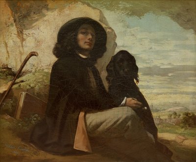 Courbet med sin svarte hund av Gustave Courbet