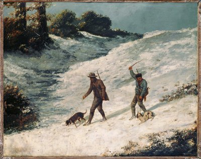 Krypskyttere i snøen (maleri på lerret) av Gustave Courbet