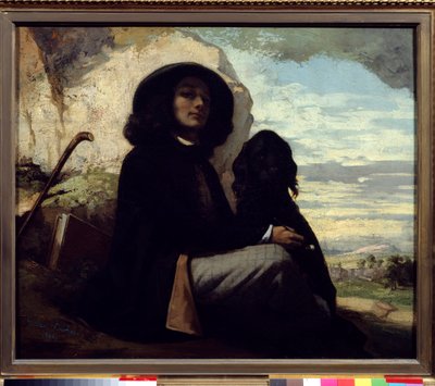 Selvportrett med hunden sin av Gustave Courbet (1819-1877) 1842 av Gustave Courbet