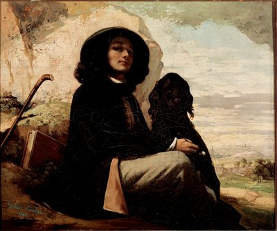 Selvportrett med svart hund av Gustave Courbet (1819-1877) 1842 av Gustave Courbet