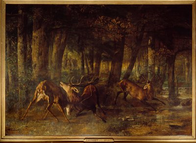 Vårbruste, rådyrkamp. Maleri av Gustave Courbet (1819-1877) av Gustave Courbet