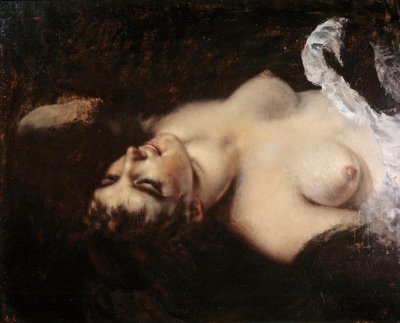 Studie for kvinnen med papegøyen Modellen kan være Joanna Hiffernan, dit Jo - Maleri av Gustave Courbet (1819-1877) av Gustave Courbet