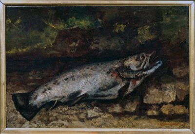 Ørret stilleben av fisk. Maleri av Gustave Courbet (1819-1877) av Gustave Courbet