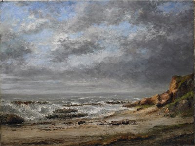 Utsikt over et grovt hav nær en klippe av Gustave Courbet