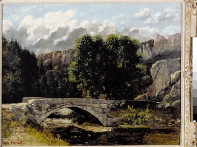 Utsikt over broen til Saint Sulpice i Fleurier, Sveits (olje på lerret av Gustave Courbet