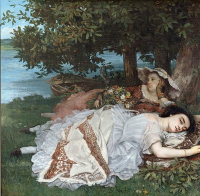 Unge damer på bredden av Seine av Gustave Courbet