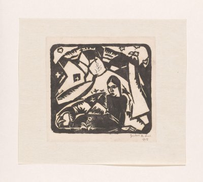 Sittende kvinne i et landskap av Gustave De Smet (signed by artist)