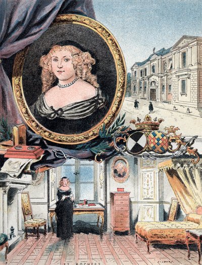 Portrett av markisen av Sevigne, sammen med Chateau des Rochers og Hotel Carnavalet av Gustave Demoulin