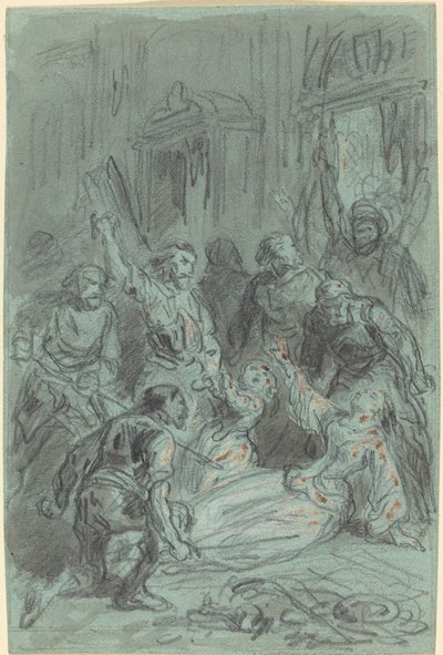 En dramatisk scene med en besvimende kvinne av Gustave Dore