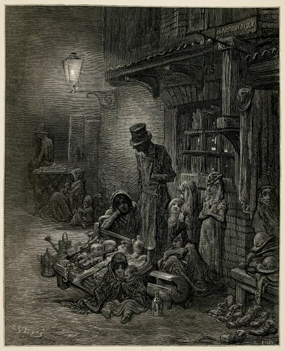 En fattig familie med eiendelene sine. av Gustave Dore