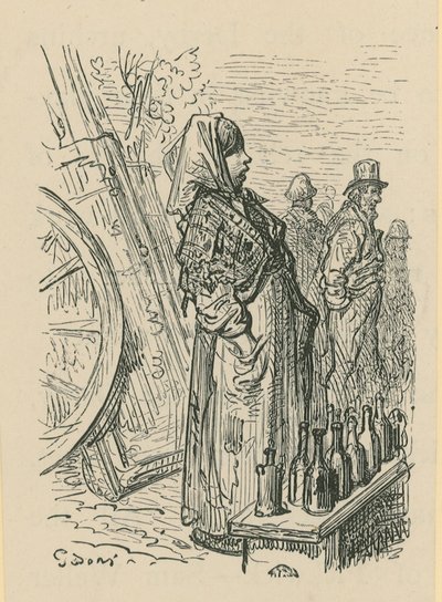 En kvinne som selger glassflasker av Gustave Dore
