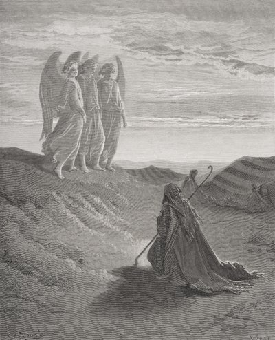 Abraham og de tre englene, illustrasjon fra Dores 