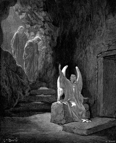 Engel som viser Maria Magdalena og den andre Maria Kristi tomme grav, 1865-1866 av Gustave Dore