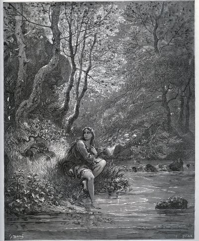 Dorothees utseende i bondeklær - fra "" Don Quixote de la Mancha"" av Miguel Cervantes (1547-1616) (Don Quixote) - Tresnitt etter tegning av Gustave Dore av Gustave Dore